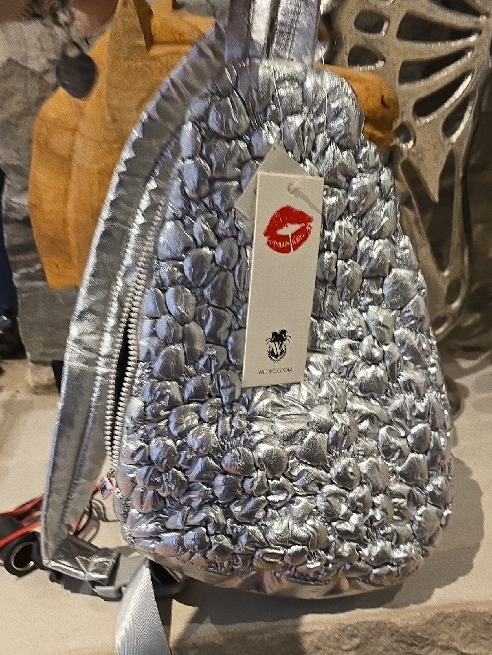 Women’s Silver Quilted Floral Sling Bag -